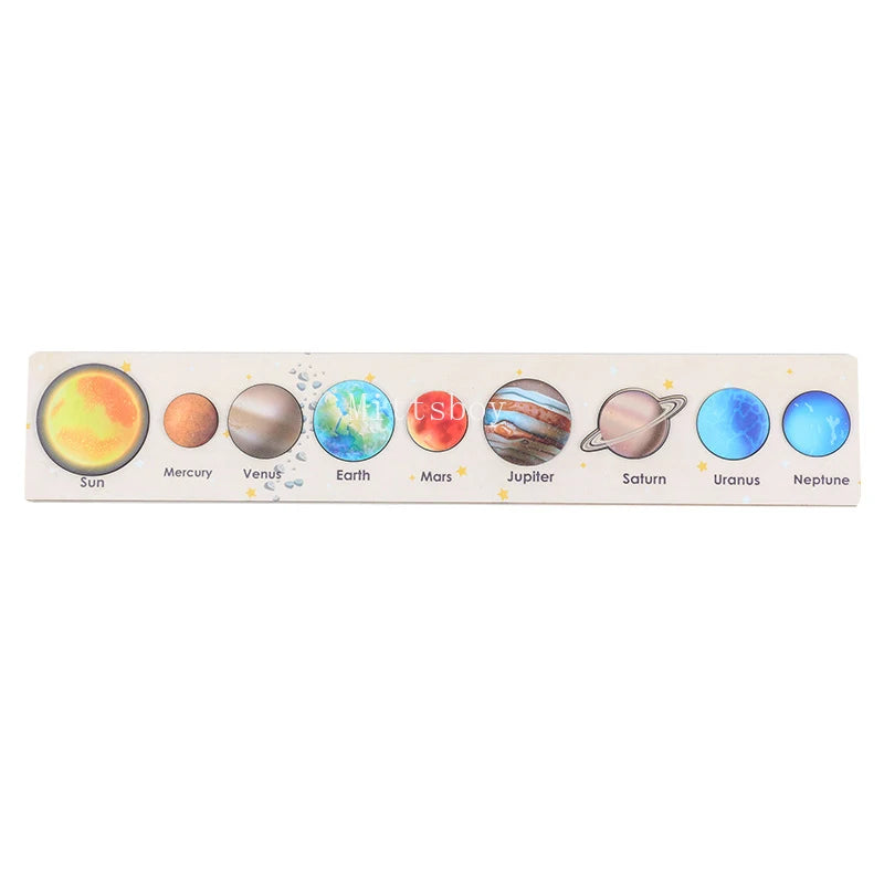 Baby Wooden Montessori Teaching Aids Science Cognition Jigsaw Puzzle Universe Solar System Eight Planet Matching Educational Toy