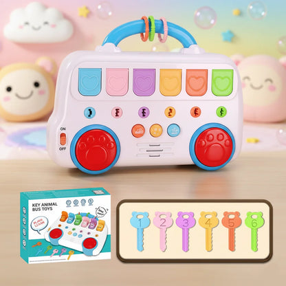 Montessori Early Education Toy, Key Matching Pop-Up Animal Bus, Sensory Development Educational Interactive Game