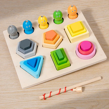 Montessori  Wooden Color Shape Cognitive Classification Matching Puzzle Children's Magnetic Fishing Learning Educational Toys