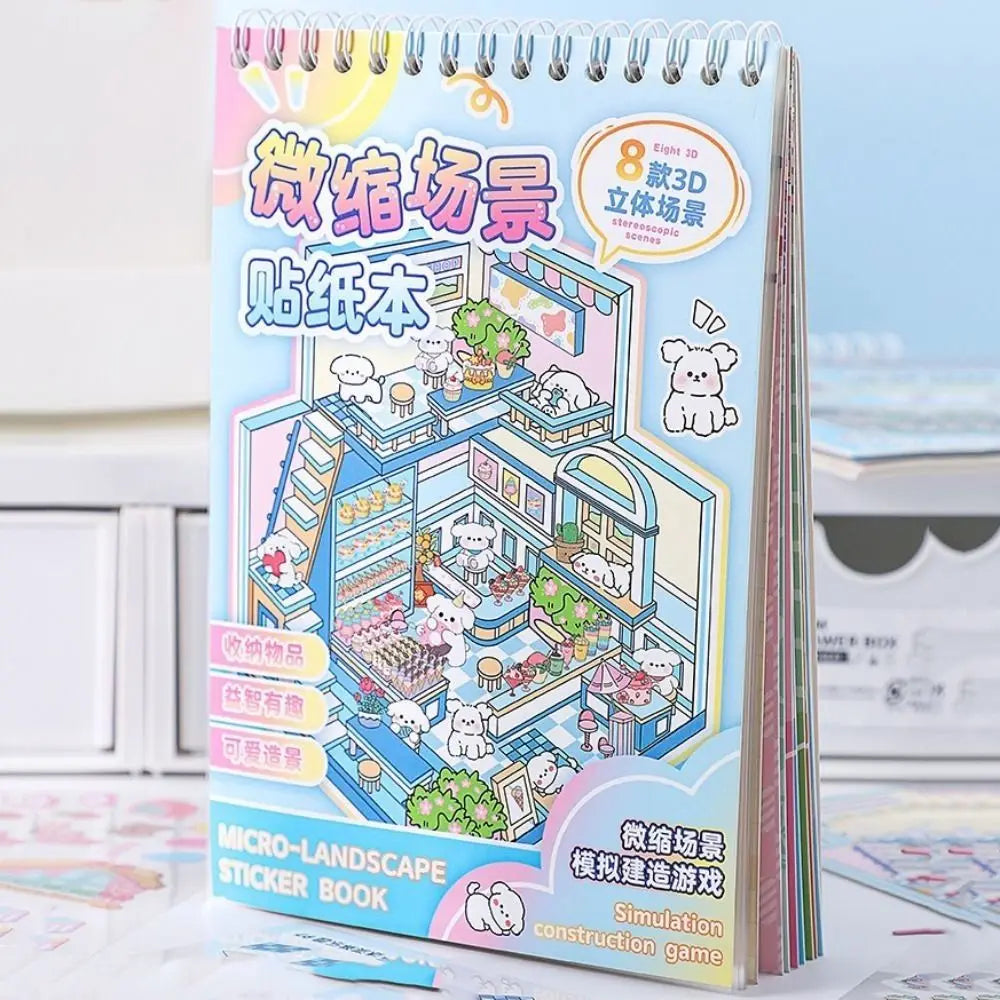 Creative Cartoon 3D Landscape Sticker Book DIY Miniature House Cabin Scene Pocket Sticker PET Sticker Cabin Scene for Kids