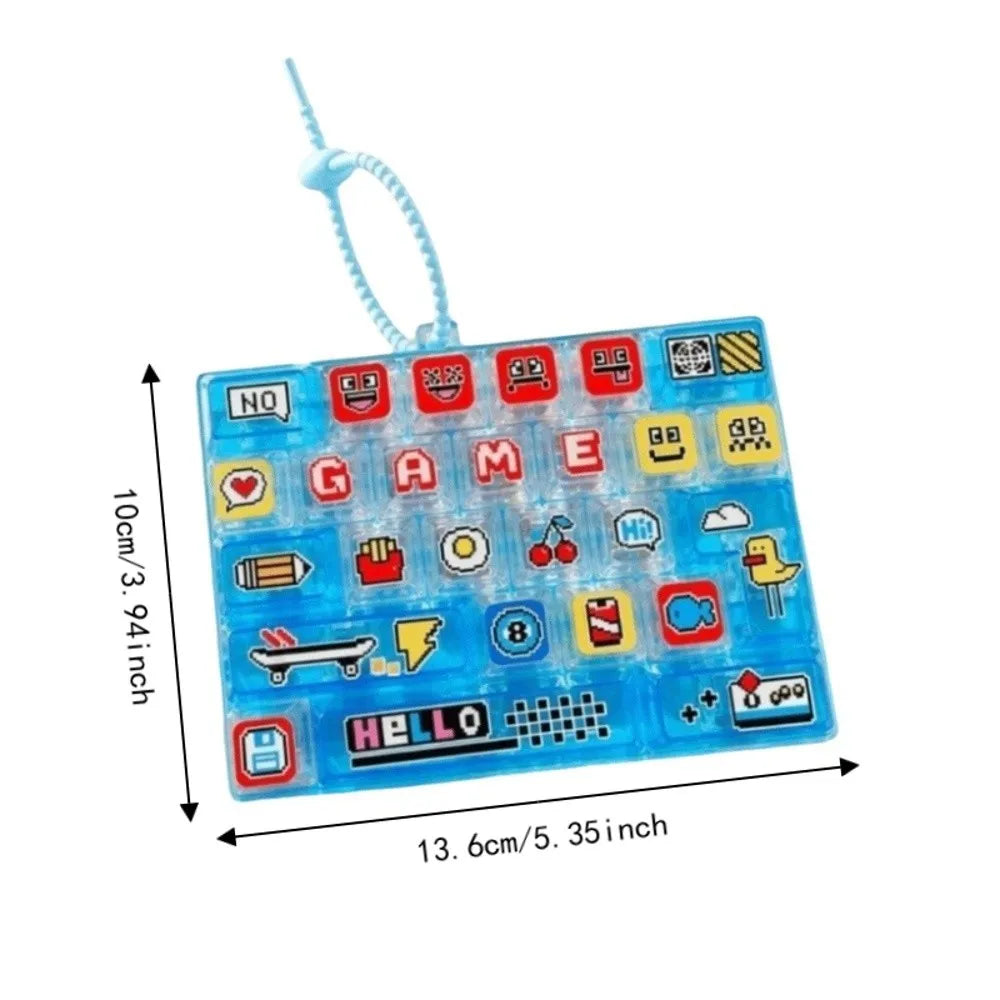 Creative 26-Keycap Keychain Cartoon Pattern Portable Design Fidget Gadget Hand-play Pendant Pixel Button Sensory Charm Commute