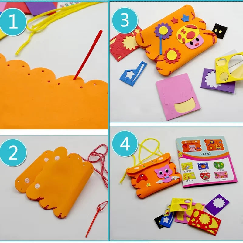 Kids Sewing Craft Kit DIY Cartoon Wallet Handmade EVA Kit Educational Toys Birthday Gift for Girls Beginners