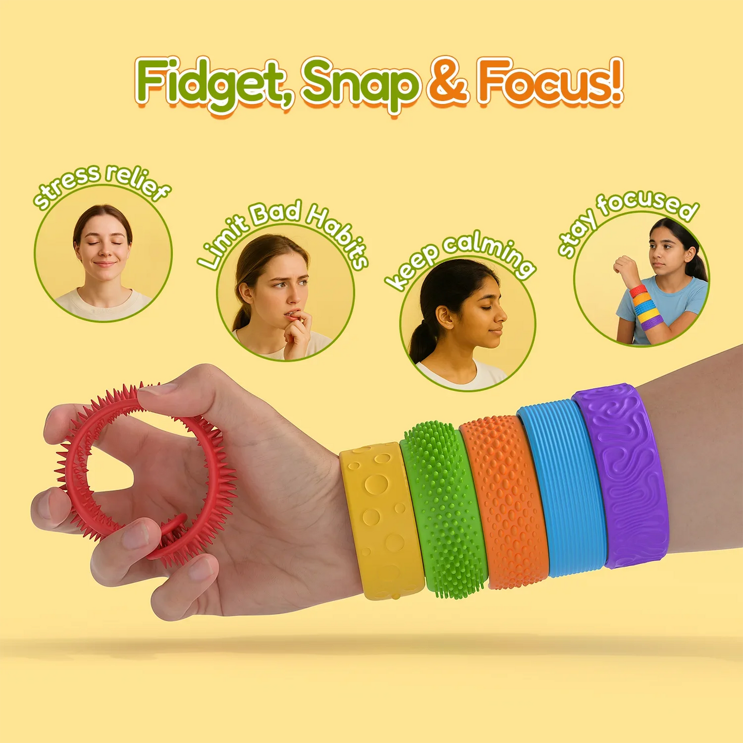 Fidget Toys Slap Bracelets Textured Silicone Sensory Toys for Autism Calming Sensory Toy Stress Fidgets for Adults Office Desk