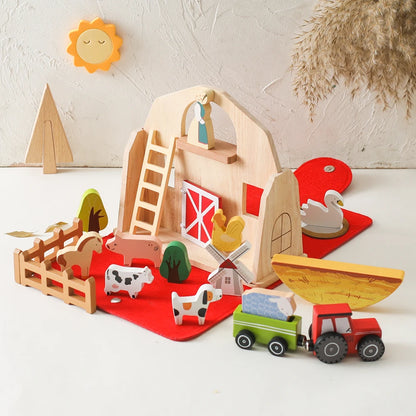 Montessori Barn Toys Baby Simulation Farm Wooden Toy Baby Education Enlightenment Scene Layout Interactive Puzzle Toy Baby Gift