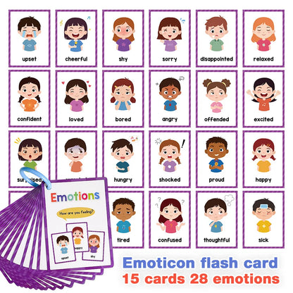 15 Cards Kids Emotion Flashcards Toddler Feelings Cognition Cards Preschool Early Educational Toys English Learning Flash Cards