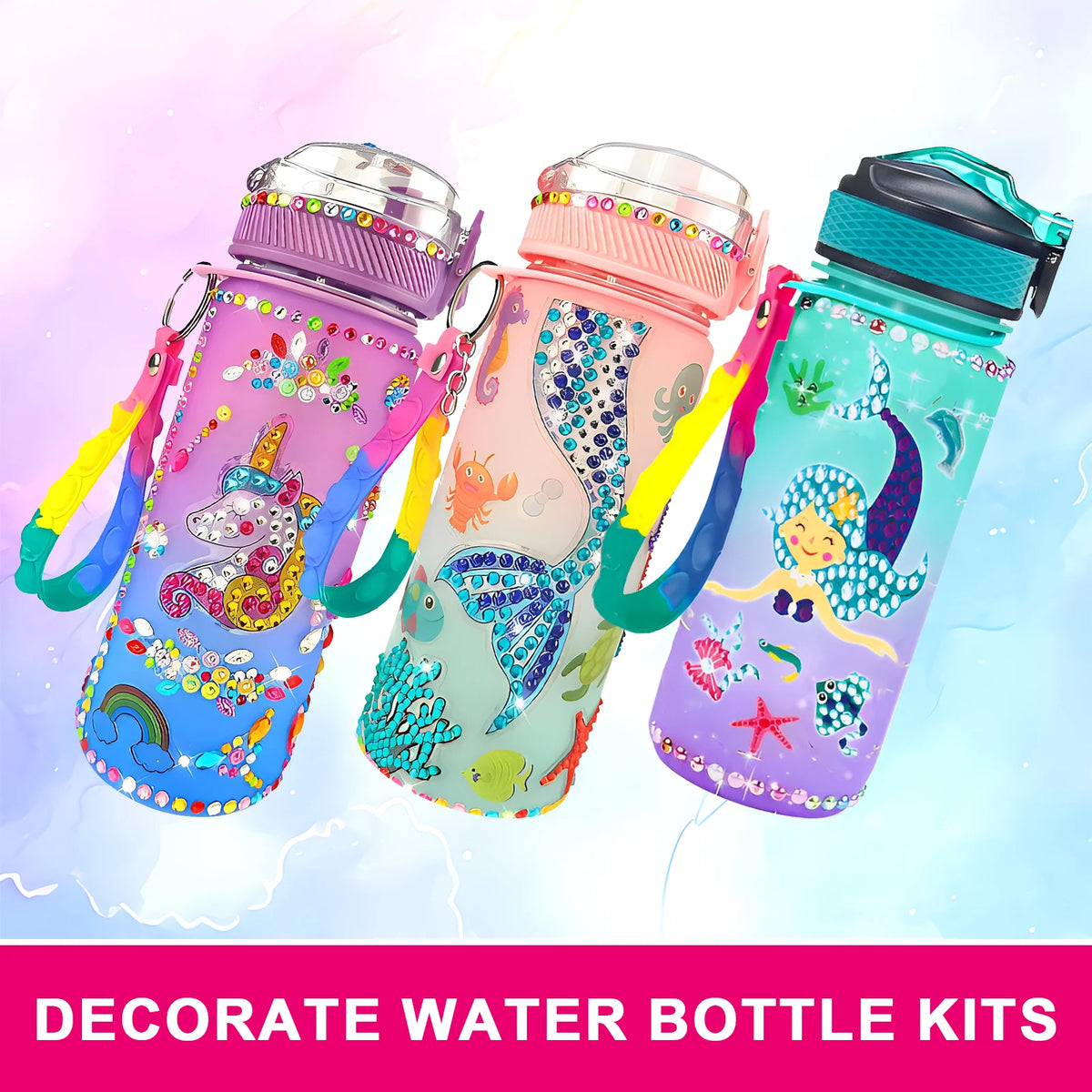 Water Bottle Kits Pretty Colorful Kids Water Bottle Gifts Safe Mermaid Water Bottle with Stickers Attractive Decorate Your Own