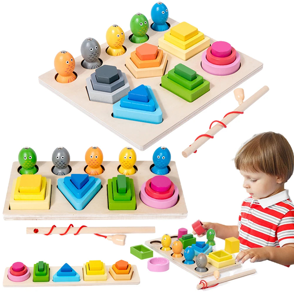 Montessori  Wooden Color Shape Cognitive Classification Matching Puzzle Children's Magnetic Fishing Learning Educational Toys