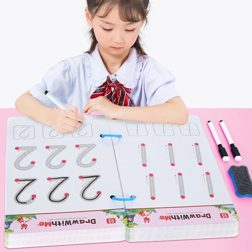28 Pages of Creative Left and Right Brain Development Toys, Reusable Kidsren's Magic Tracing Book, Bilateral Coordination Exercises, Kidsren's Scientific Writing Enlightenment Description Book, English Alphanumeric Visual Tra