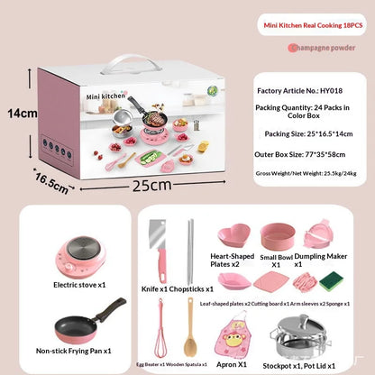 Wholesale Mini Electric Cooktop Kids Real Cooking Pretend Play Kitchen Toy Full Set With US UK EU Plug For Girls Role Play Game