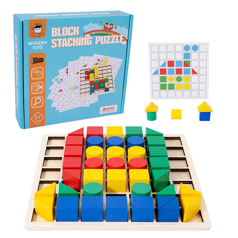 Wooden Creative Blocks Puzzle Children Montessori Color Shape Matching Early Education Educational Toys Kids Intelligence Game