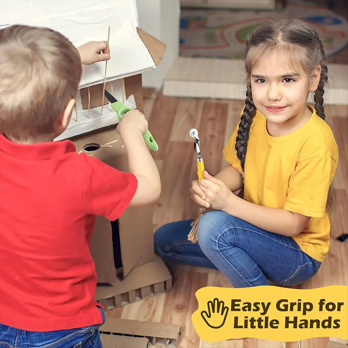 Reliable- Cardboard Tools for Kids with Cutter &Tool Box, 150 PCS Cardboard Construction Kit for Family & Team Activities