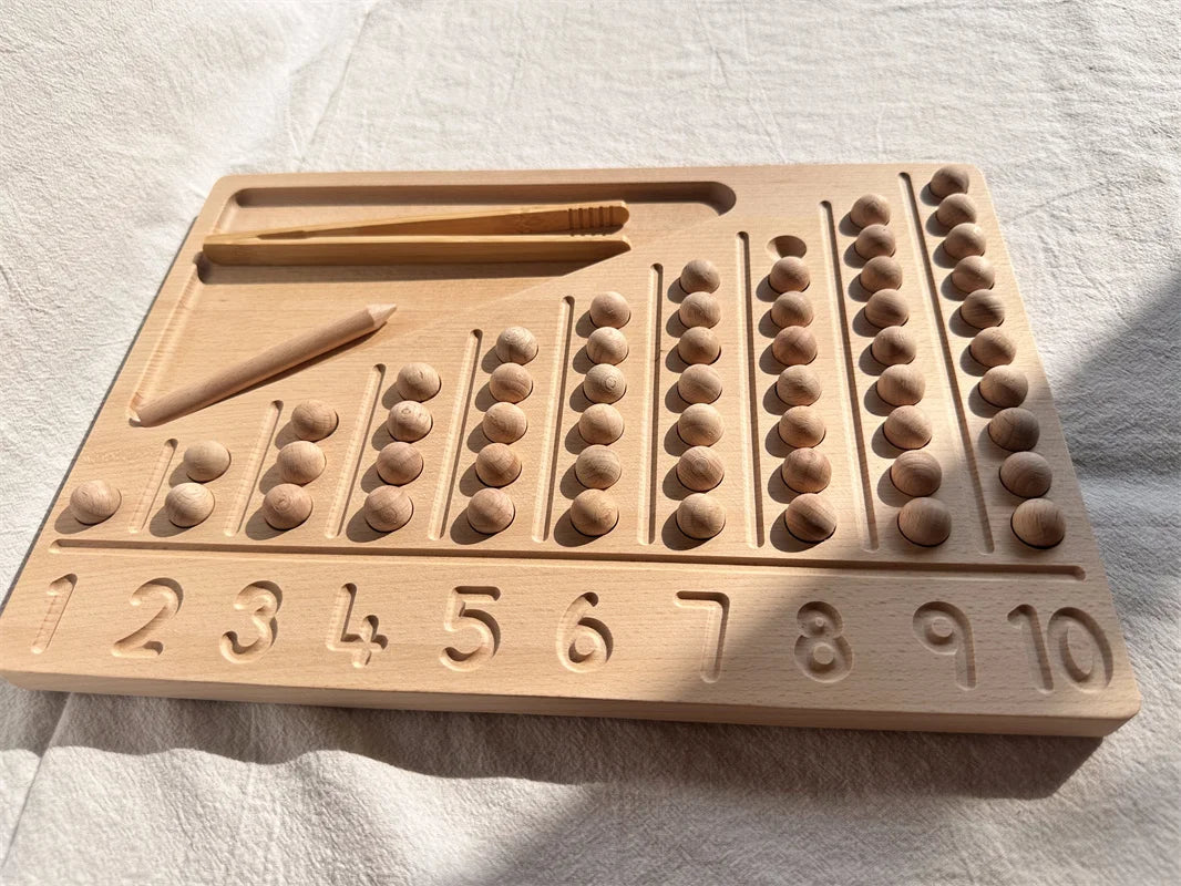 Montessori Sensory Wooden Toys Beech Caculate  Semi Tray One Hundred Board  with Felt Balls  ALphabets Numbers  Creative Play