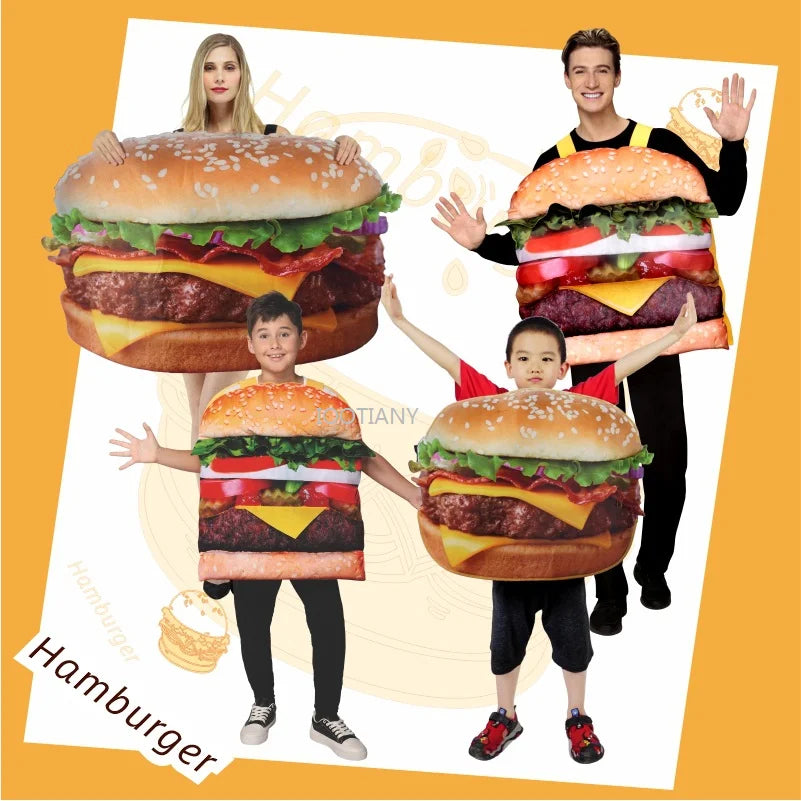 Creative Día Del Niño Padres E Hijos Set Funny Cosplay Food Burger Promotional Performance Doll Props Party Performance Costumes