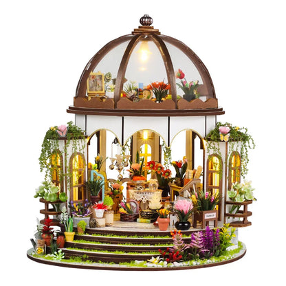 Creative 3D Sky Garden Assembled Building Kits Model with Lights Wooden Puzzles Desktop Decoration Toys Gift for Kids