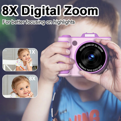 1080P Digital Camera for Kids Digital Video Camera 48MP 2.4 Inch Flip Screen 8X Zoom Telescopic Rotating Lens Gifts for Kids