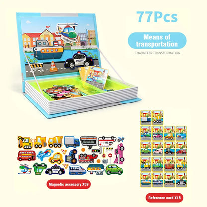 Montessori Children Intelligent Magnetic Book 3D Cartoon Puzzles Jigsaw Brain Training Game Educational Toys Kids Birthday Gift