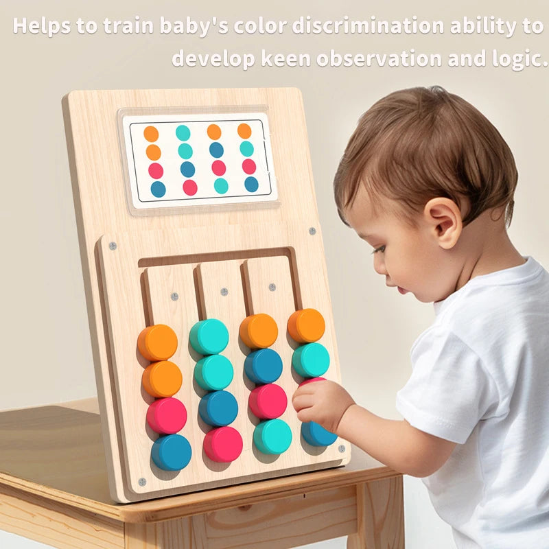 Montessori Wooden Color Matching Puzzles Logic Game - Early Education Busy Board Toy for Kids Baby Color Cognition Learning