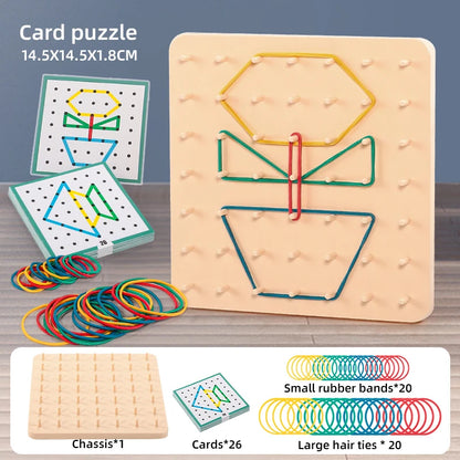 Geometric Creative Math Teaching Aids Creative Toy Graphics Rubber Tie Nail Boards with Cards Education Preschool Kids Toy