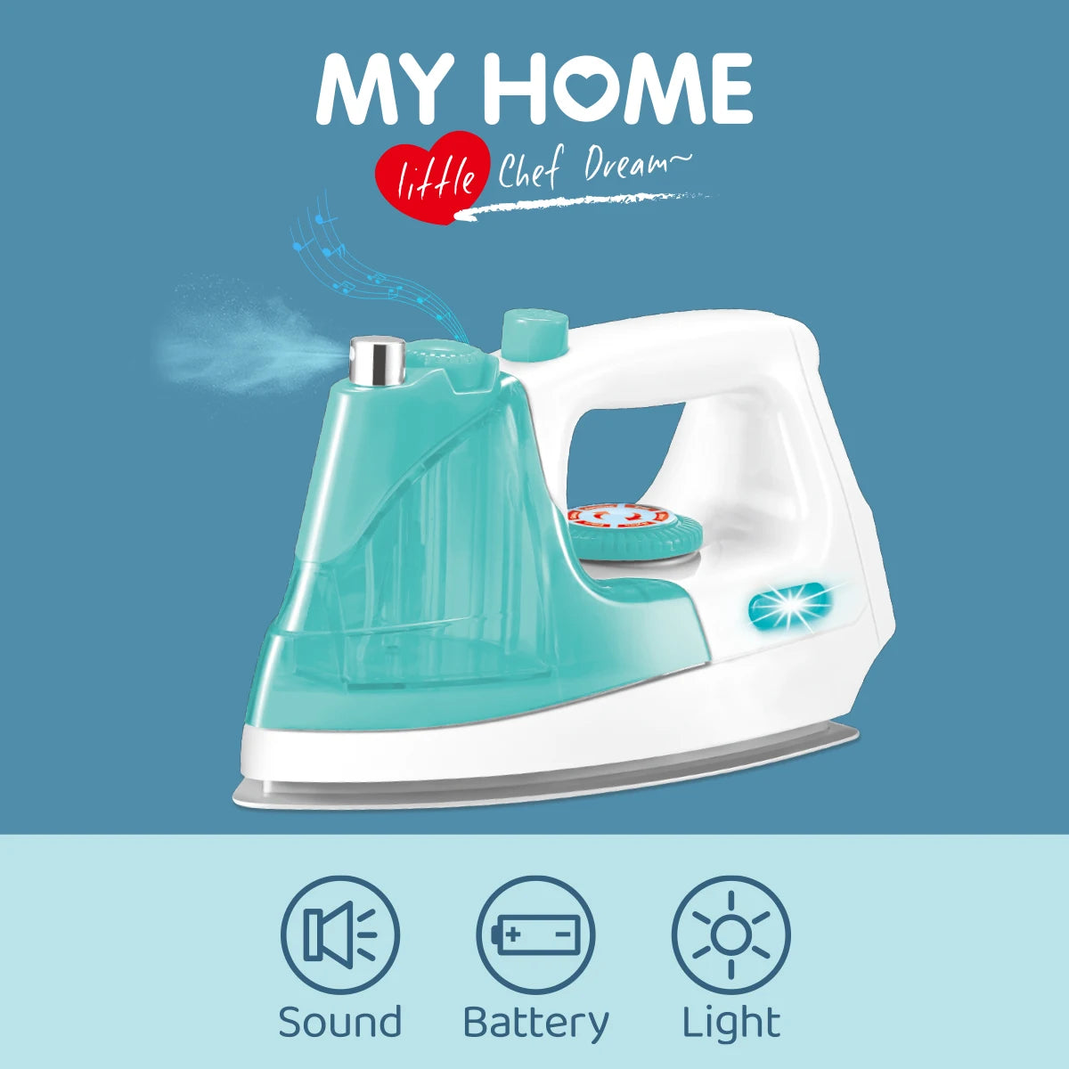 Kids Pretend Play Iron Toy with Spray, Light & Sound Effects for Housekeeping