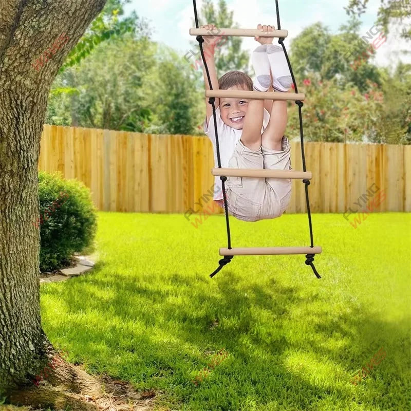 Children Climbing Rope Ladder Wooden Swing Kids Indoor Outdoor Tree Playground Recreation Play Game Bodybuilding Set