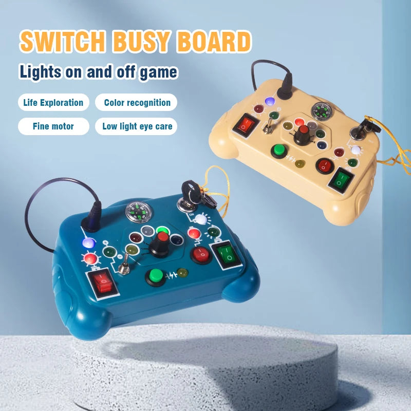 Montessori Busy Board Sensory Toys LED Light Switch Control Board Portable Electric Puzzle Early Educational Puzzle Toy for Kids