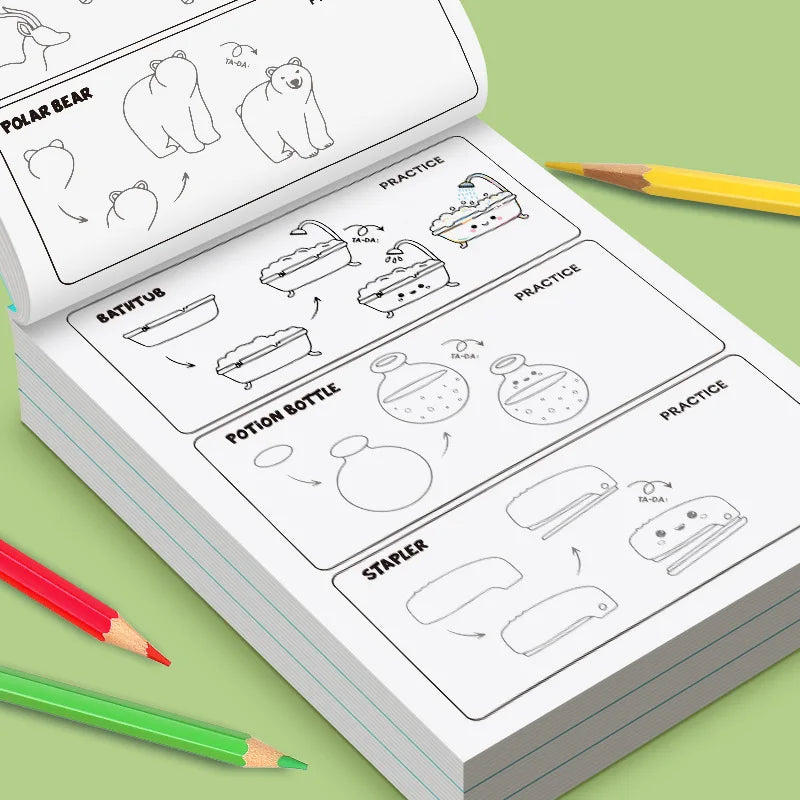 Kids Step by Step Drawing Book DIY Coloring Pages Learn How to Draw Easy Tutorial Creative Art Activity Gift for Children
