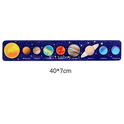 Baby Wooden Montessori Teaching Aids Science Cognition Jigsaw Puzzle Universe Solar System Eight Planet Matching Educational Toy