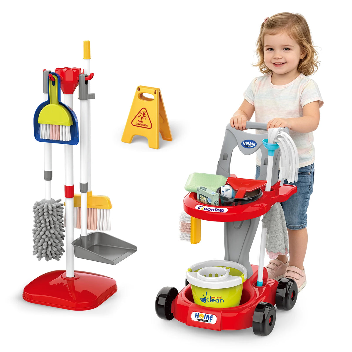 12pcs/set Kids cleaning Set with Handcart Simulated Life Cleaning Toys Pretend Play Hygiene Cleaning Play House Toy Boys&Girls