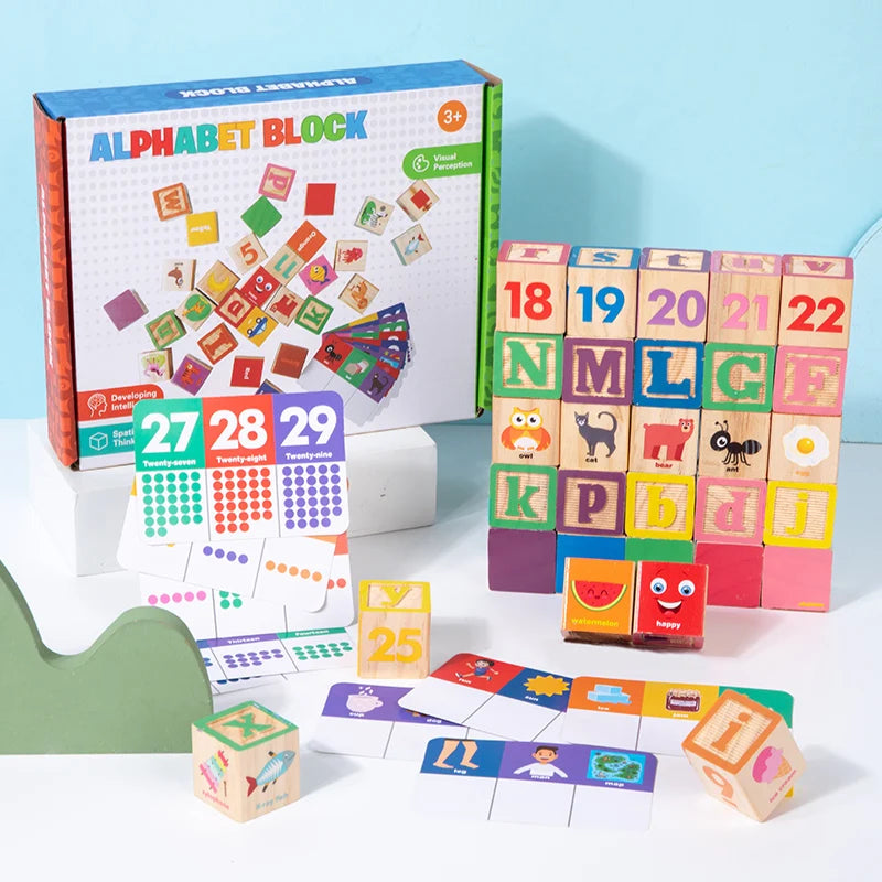 Montessori Wooden Number Blocks Early Learning Toys for Kids Letters Shape Color Animal Cognition Preschool Educational Puzzle