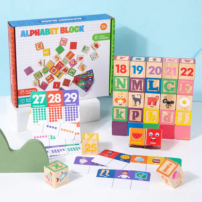 Montessori Wooden Number Blocks Early Learning Toys for Kids Letters Shape Color Animal Cognition Preschool Educational Puzzle