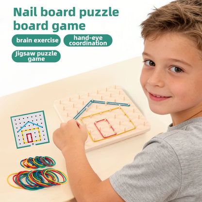 Geometric Creative Math Teaching Aids Creative Toy Graphics Rubber Tie Nail Boards with Cards Education Preschool Kids Toy