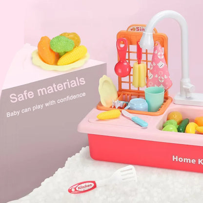 Kids Play Sink with Running Water, Toddler Sink Dishwasher Toy, Water Table Pretend Play for Toddlers Age 3+, Role Play Kitchen