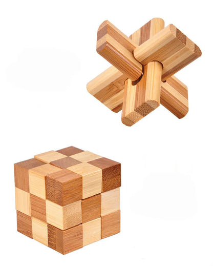 New Design IQ Brain Teaser Kong Ming Lock 3D Wooden Interlocking Burr Puzzles Game Toy Bamboo Small Size For Adults Kids