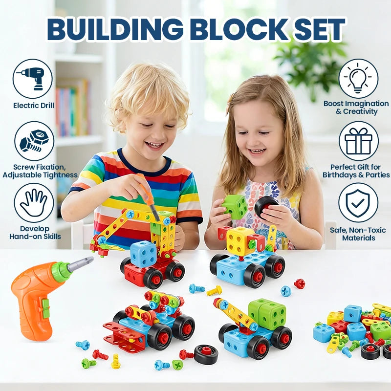 Children Toys Career Role Play Toys Toolbox Screw Electric Drill Building Block Disassembly Educational Toys Kids Work Tools Boy