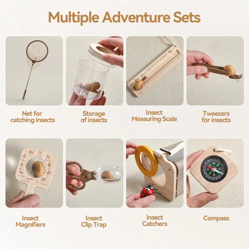 Kid Outdoor Explorer Kit Insect Leaf Cognitive Exploration Toy Kid Wooden Wilderness Adventure Game Set Montessori Toy Baby Gift