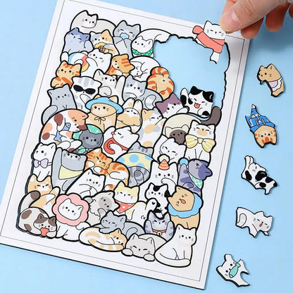 Kids Creative Animal Shape Puzzles Table Games Dog Cat Panda Stacked Puzzle Brain Games Montessori Thinking Education Wooden Toy