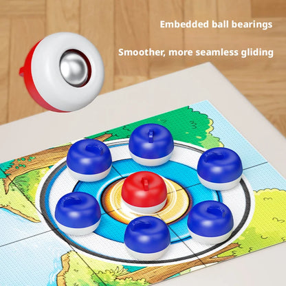 Cartoon Pattern Board Games For Kids: Tabletop Curling Game With 8-16 Rollers & Shuffleboard Pucks, Family Fun Interaction Toys