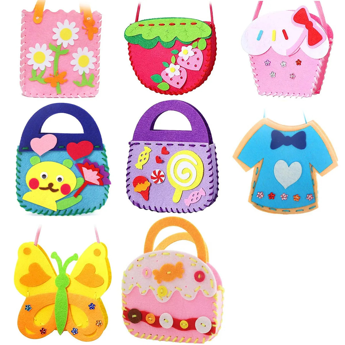 8Pcs Kids Sewing Kit DIY Felt Sewing Kits Preschool Educational Toys Craft Felt with Safety Needle for Boys Girls Beginners