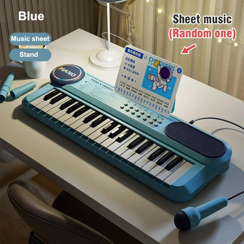37 Key Kids Piano Keyboard Musical Toy with Microphone Music Score for Early Learning Interactive Play Best Gift for Ages 3-6