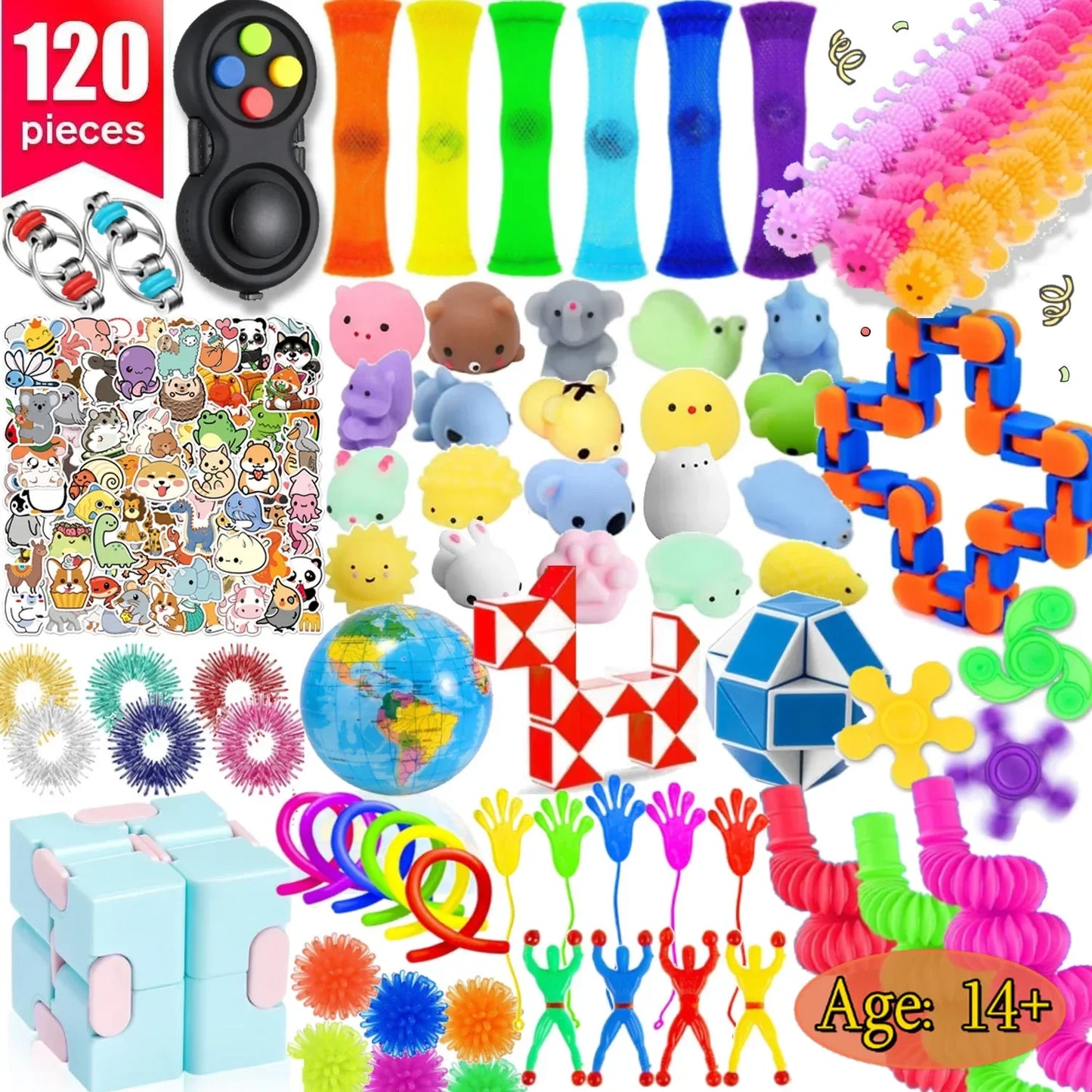120Pcs Fidget Toys Set Autism ADHD Sensory Toy Bulk Fidgets for Classroom Squishy Toy Party Favors for Adults Kids Boys Girls
