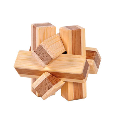 New Design IQ Brain Teaser Kong Ming Lock 3D Wooden Interlocking Burr Puzzles Game Toy Bamboo Small Size For Adults Kids