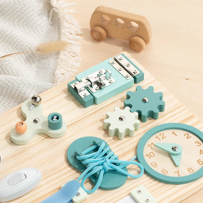Montessori Busy Board for Toddlers Wooden Activity Sensory Board for Fine Motor Skills Travel Educational Learning Toys for Kid