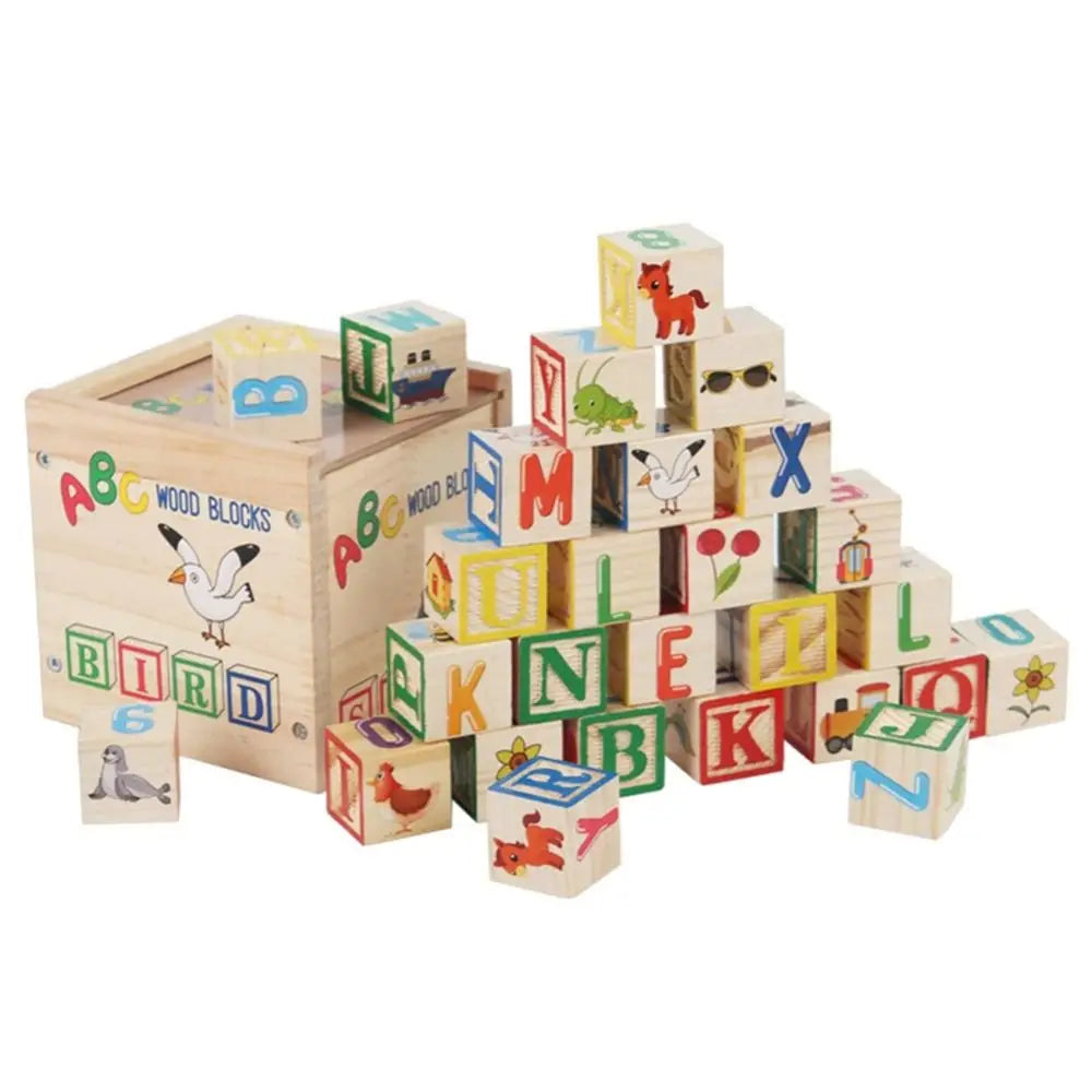 Cognition Learning Wooden Building Blocks Early Education Motor Skills Letter Cognitive Toys Cartoon ABC Letter