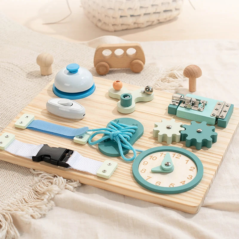 Montessori Busy Board for Toddlers Wooden Activity Sensory Board for Fine Motor Skills Travel Educational Learning Toys for Kid