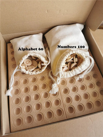 Montessori Sensory Wooden Toys Beech Caculate  Semi Tray One Hundred Board  with Felt Balls  ALphabets Numbers  Creative Play