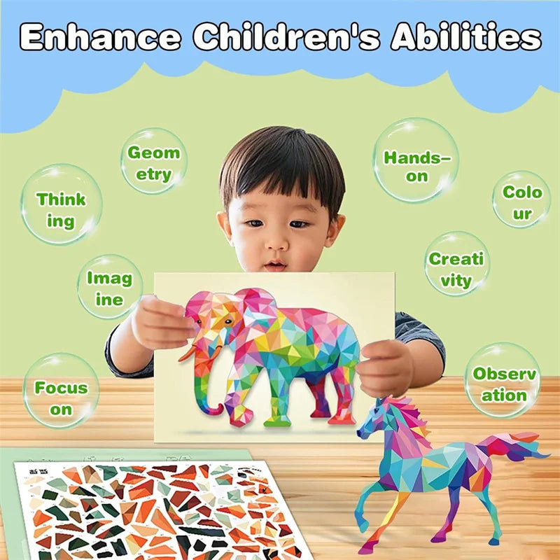 3D Geometric Collage Educational Toy For Kids Cartoon Stickers Beginner Craft Kit For Children