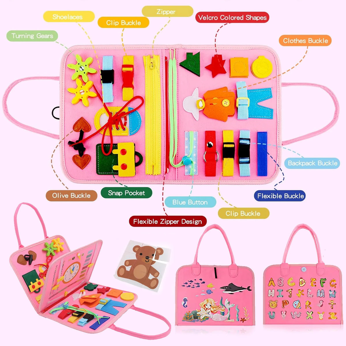 Sensory Play Board Busy Board Montessori Leaning Toys For Toddlers Foldable Sensory Toy Toddler Activity Board-Educational Learn
