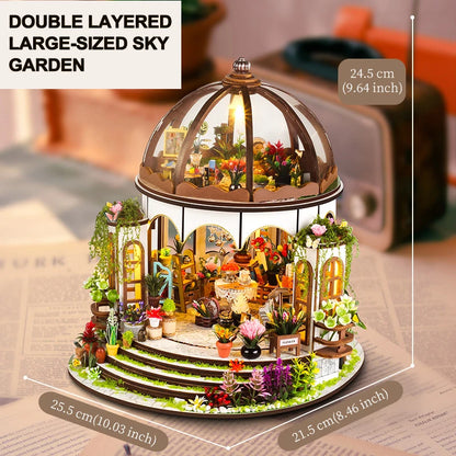 Creative 3D Sky Garden Assembled Building Kits Model with Lights Wooden Puzzles Desktop Decoration Toys Gift for Kids