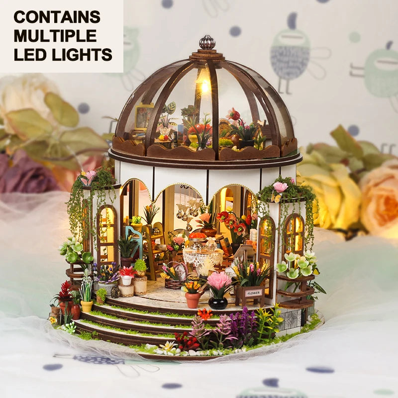 Creative 3D Sky Garden Assembled Building Kits Model with Lights Wooden Puzzles Desktop Decoration Toys Gift for Kids