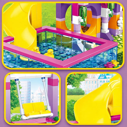 NEW Creative Girls Playground Building Blocks Set with Slide Swing Pool and Playhouse DIY City Street View Construction Toy Gift